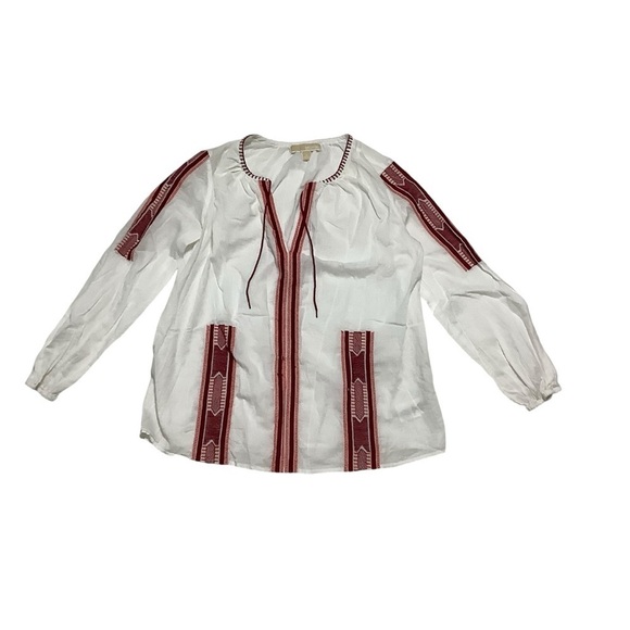Michael Kors Top Sz Small White Cinnabar Aztec Red - Picture 7 of 11
